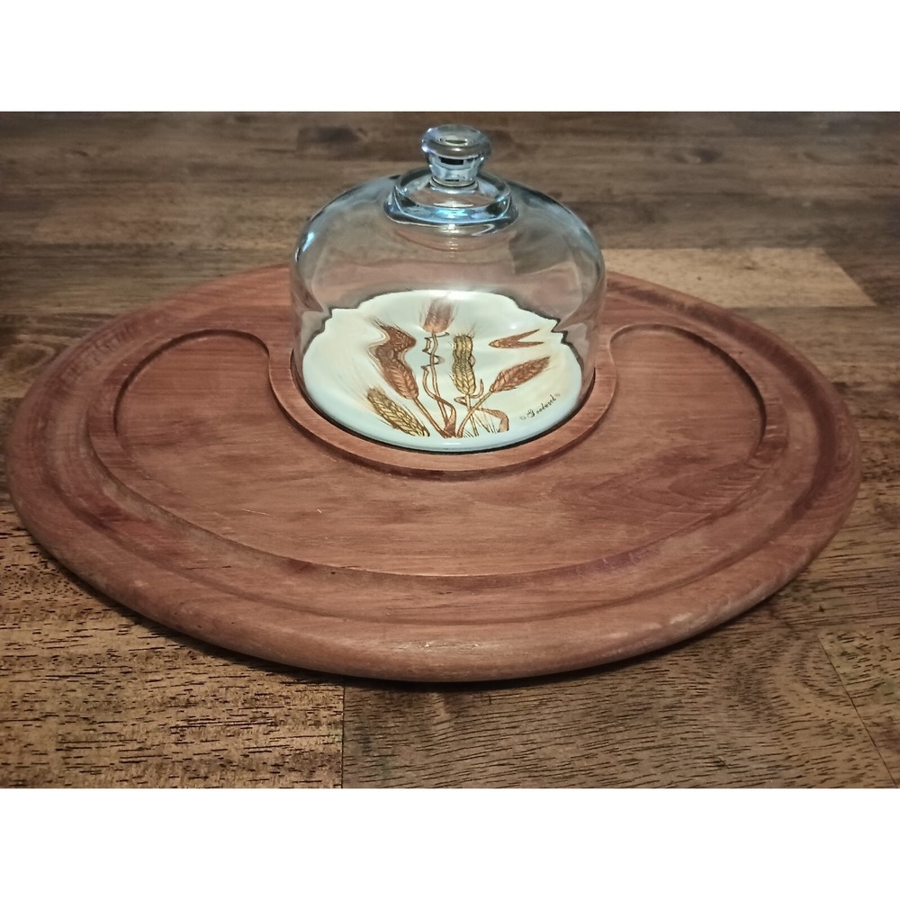 Vintage 70s Teakwood - Goodwood Cheese Charcuterie Board Tray Glass Cover